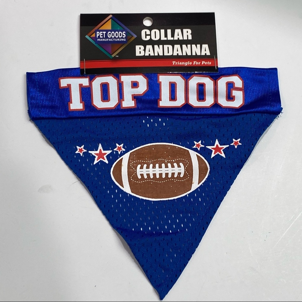 Dog Collar Bandana “TOP DOG” in blue - slips over dog collar New
